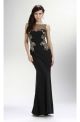 Sheath Illusion Neckline Open Back Long Black Chiffon Embroidery Prom Dress