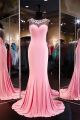 Sheath Jewel Neckline Pink Chiffon Beaded Prom Dress