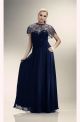 Sheath Long Navy Blue Chiffon Sparkly Jacket Evening Prom Dress