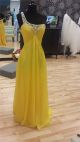 Sheath One Shoulder Empire Waist Pregnant Long Yellow Chiffon Beaded Prom Dress