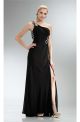 Sheath One Shoulder Open Back High Slit Long Black Chiffon Prom Dress