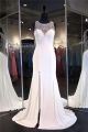 Sheath Scoop Neck High Slit White Jersey Tulle Beaded Prom Dress