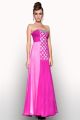 Sheath Strapless Long Hot Pink Chiffon Stripe Beaded Evening Prom Dress