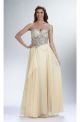 Sheath Strapless Long Pale Yellow Chiffon Beaded Sheer Prom Dress