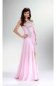 Sheath Strapless Long Pink Chiffon Beaded Prom Dress With Slit