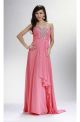 Sheath Sweetheart Empire Waist Long Watermelon Chiffon Beaded Prom Dress