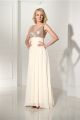 Sheath V Neck Empire Waist Long Champagne Chiffon Sequined Prom Dress