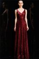 Sheath V Neck See Through Back Long Burgundy Sequin Evening Prom Dress