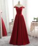 Simple A Line Off The Shoulder Long Red Satin Occasion Eening Dress