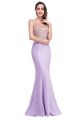 Slim Mermaid Illusion Neckline Lilac Satin Gold Applique Prom Dress