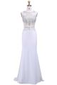 Sparkly Sleeveless Long White Chiffon Tulle Beaded See Through Prom Dress