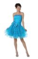 Strapless Drop Waist Short Turquoise Tulle Beaded Prom Dress With Bow