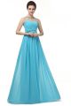 Stunning Illusion Jewel Neckline Empire Waist Long Turquoise Chiffon Beaded Prom Dress