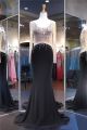 Stunning Illusion Neckline Black Jersey Sheer Tulle Sleeve Beaded Prom Dress