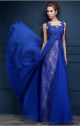 Stunning Illusion Neckline Sleeveless Royal Blue Chiffon Lace Prom Dress