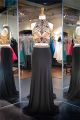 Stunning Sheath Halter Two Piece Black Jersey Beaded Prom Dress