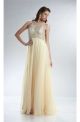 Stunning Sheath Keyhole Back Long Light Yellow Chiffon Beaded Prom Dress