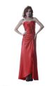 Stunning Strapless Side Slit Red Silk Ruched Prom Dress