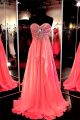 Stunning Sweetheart Empire Waist Long Watermelon Chiffon Beaded Prom Dress