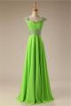 Sweetheart Cap Sleeve Long Lime Green Chiffon Beaded Prom Dress Lace Up Back