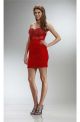 Tight Sweetheart Mini Red Chiffon Ruched Prom Dress With Beading