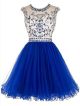 Tutu Scoop Neck Open Back Short Royal Blue Tulle Beaded Prom Dress