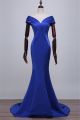 Unusual Off The Shoulder Royal Blue Satin Special Occasion Evening Dress