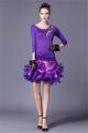 Unusual Tight Cut Out Purple Jersey Beaded Organza Ruffle Floral Prom Dress With Sleeves