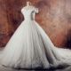 Vintage Ball Gown Off The Shoulder Organza Lace Beaded Wedding Dress Chapel Train