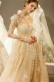 Princess A Line Boat Neckline Long Sleeves Low Back Beaded Lace Tulle Wedding Dress 