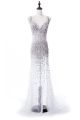 New Arrival Mermaid Sweetheart Open Back High Slit Crystal Beaded White Tulle See Through Prom Evening Dress 