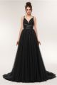 New Arrival A Line Sweetheart Criss Cross Back Black Tulle Prom Evening Dress 