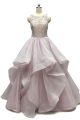 New Arrival Ball Gown Boat Neckline Low Back Crystal Beaded Blush Pink Prom Evening Dress