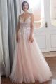 Romantic A Line Spaghetti Straps Blush Pink Tulle Beaded Wedding Dress With Flowers