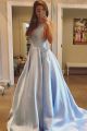 Stunning Light Blue Ball Gown Prom Quinceanera Dress V Neck Open Back With Court Train