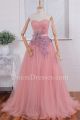 Chic A Line Sweetheart Beaded Appliques Flowers Dusty Rose Tulle Prom Evening Dress