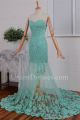 Elegant Mermaid Sweetheart Beaded Green Lace Prom Evening Dress 