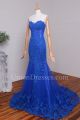 Elegant Mermaid Sweetheart Beaded Royal Blue Lace Prom Evening Dress 