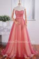 A Line Sweetheart Corset Pearl Beaded Belt Coral Champagne Tulle Two Tone Prom Evening Dress With Flowers 