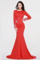 Elegant Mermaid Scoop Long Sleeve Sheer Back Crystal Beaded Red Prom Dress